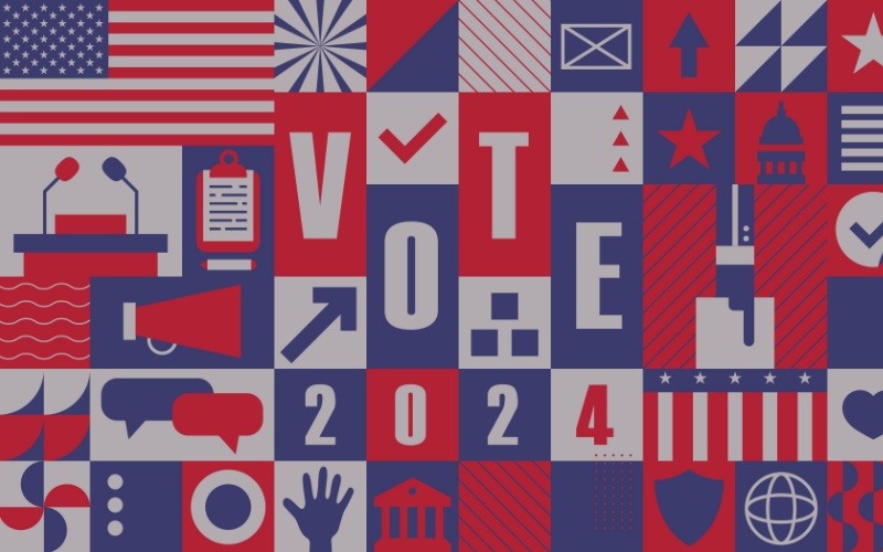 Vote 2024 with voting related icons