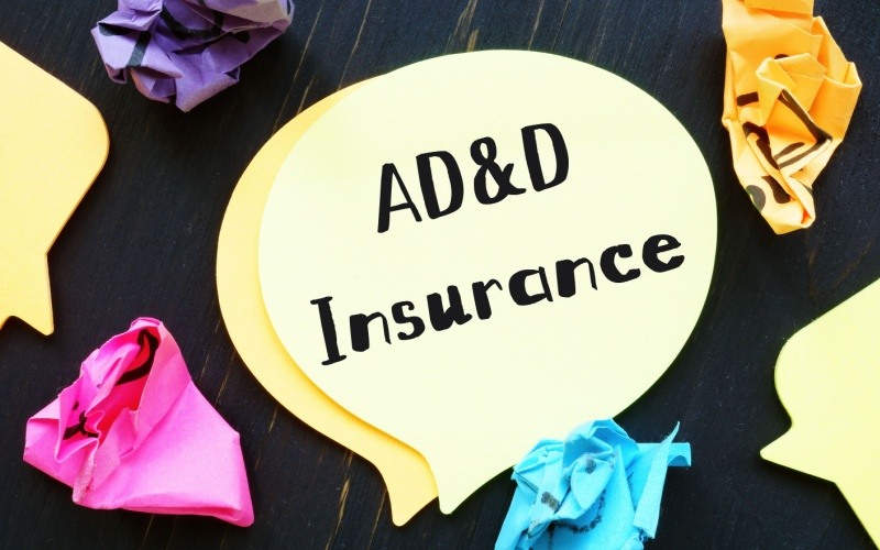 word bubble that says AD&D Insurance
