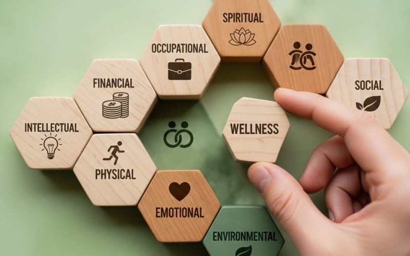 person with wellness icon blocks