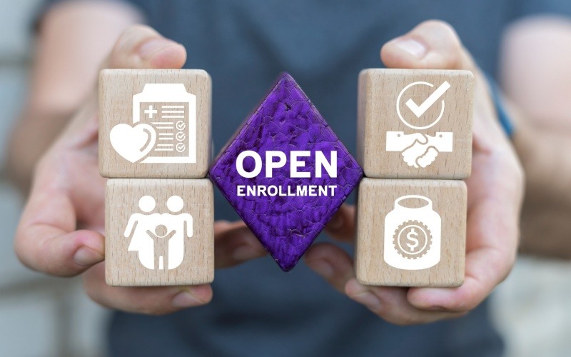 open enrollment written on wood blocks