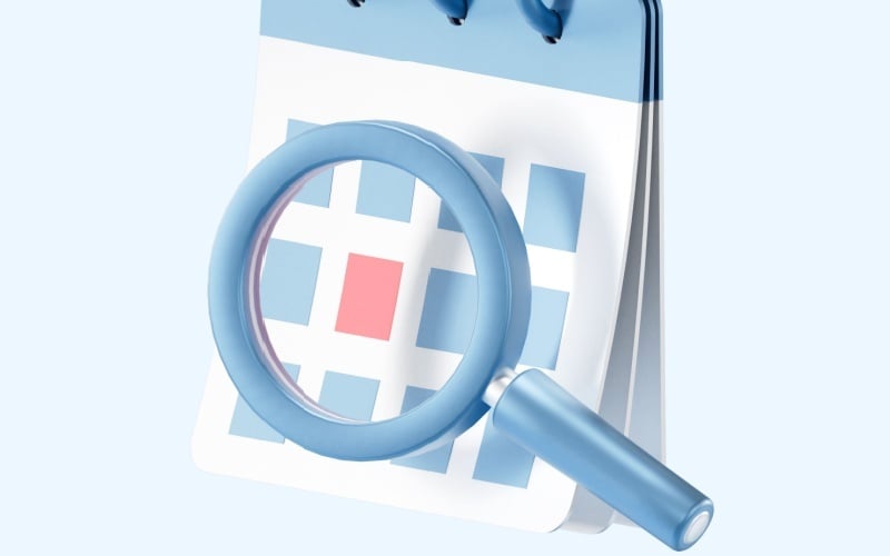 calendar with magnifying glass