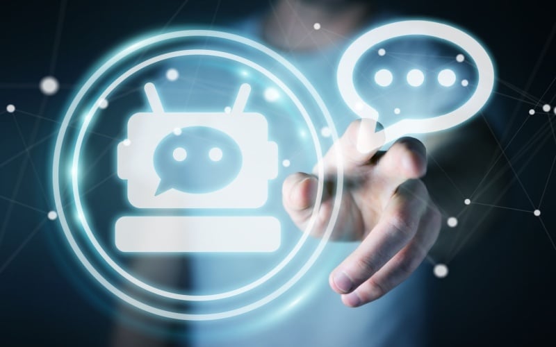 person interacting with chatbot icon