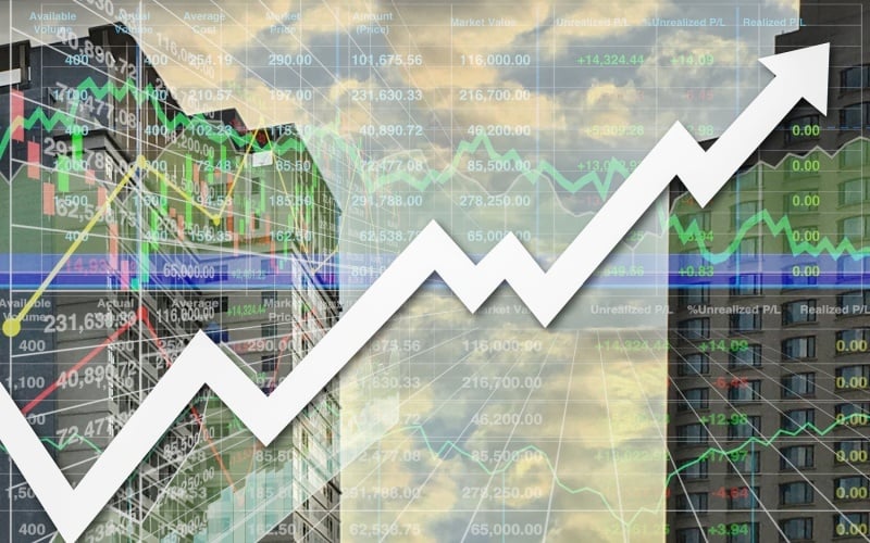 financial index data diagram with arrow