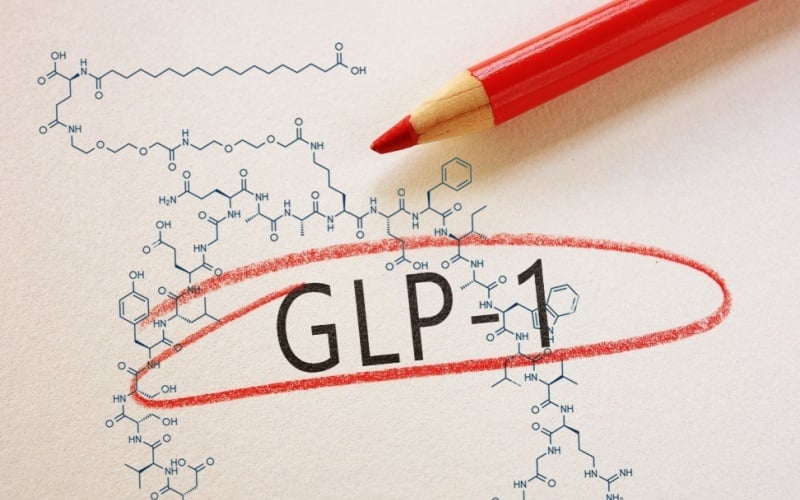 GLP-1 written on paper and circled in red pencil