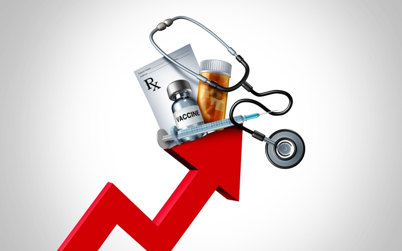 arrow moving upwards with medical related items