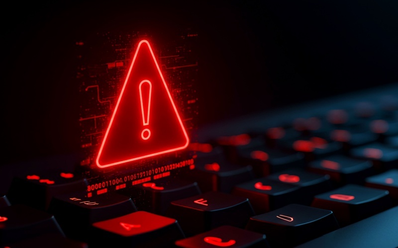 red warning triangle over computer keyboard