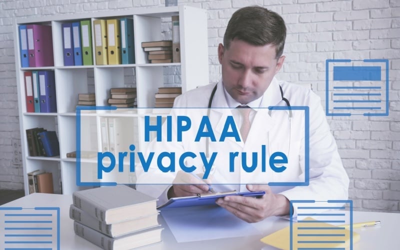HIPAA privacy rule and doctor sitting at desk
