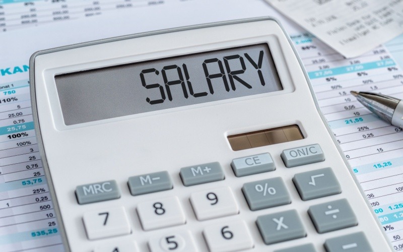 salary written on calculator screen