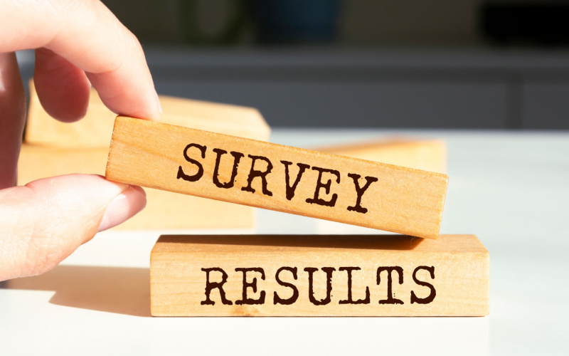 wooden blocks that read survey results